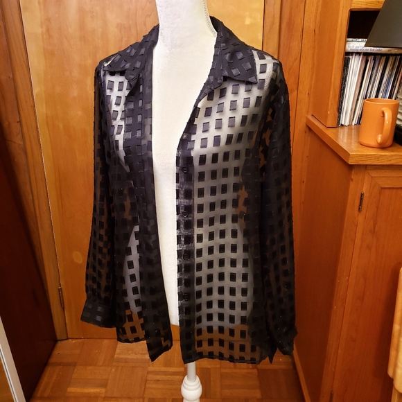 appàrenza Vintage Black Sheer Button Down Shirt L - Picture 3 of 7